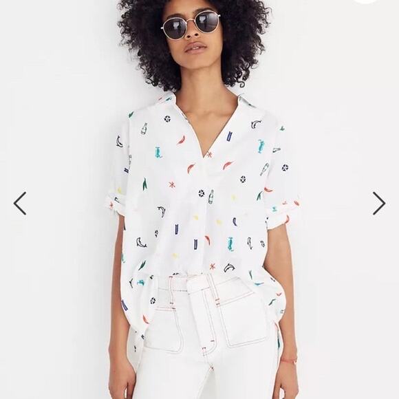 Madewell Tops - Madewell Summer Friday Embroidered Courier Button-Back Shirt
